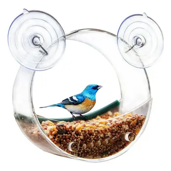 

Hanging Removable Round Bird Feeder Clear Glass Window Seed Tray Easy to Refill
