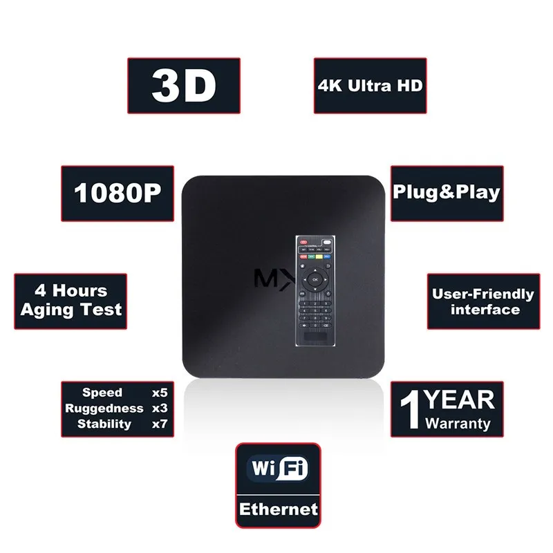 5 шт./лот MX 4K ТВ коробка Allwinner h3 RK3229 Quad-core 1080P HD Android 7,1 смарт-1 ГБ 8 ГБ 4K* 2K