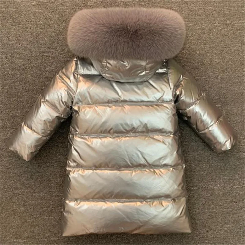 30 для русской зимы; детская пуховая куртка одежда для малышей свитера для мальчиков и девочек, уплотненные настоящая верхняя одежда с меховым воротником для мальчиков детские парки куртка для снежной погоды