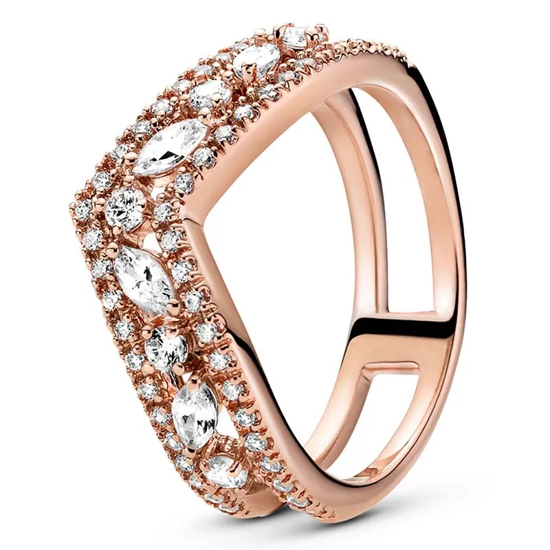 

New Sparkling Marquise Double Wishbone Ring With Crystal For Women 925 Sterling Silver Ring Gift Fine Europe Jewelry