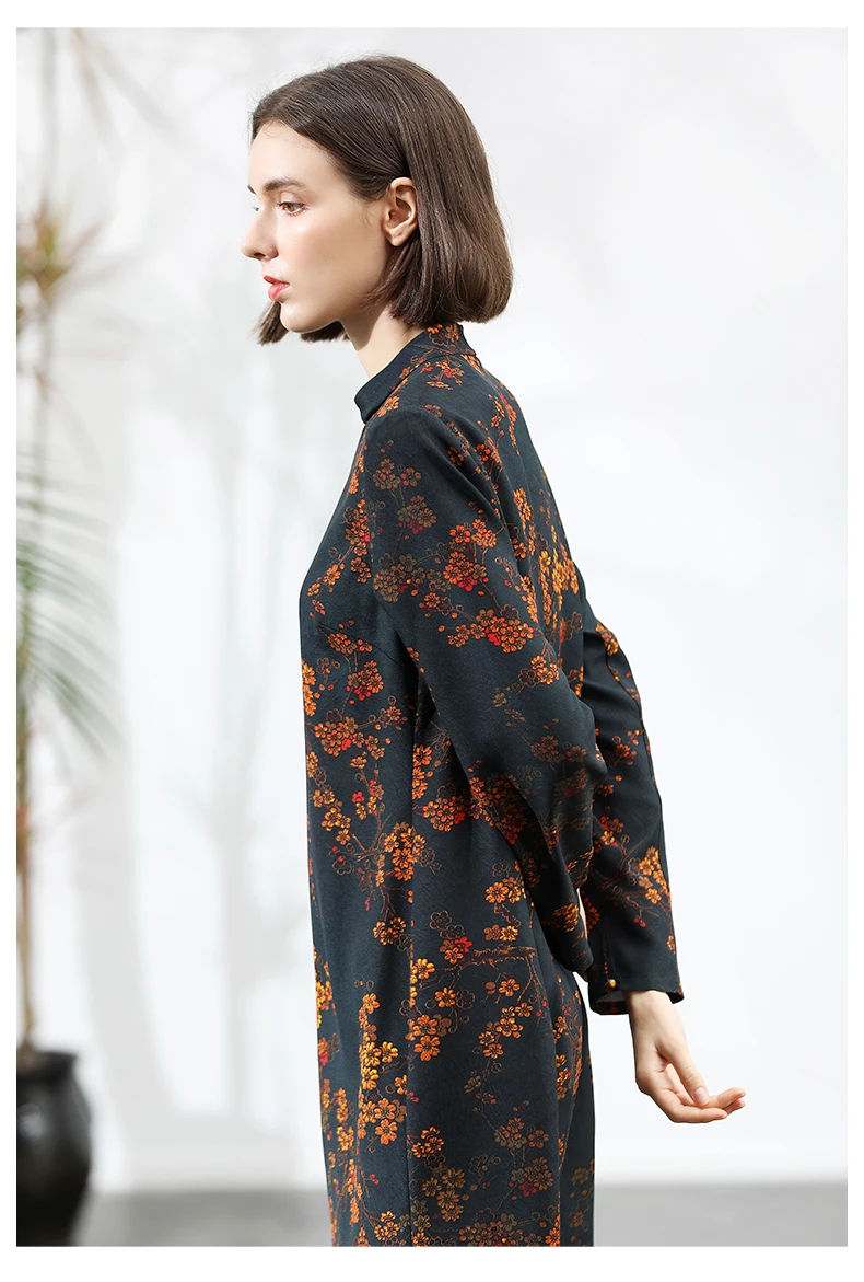 Yangxun осень китайский стиль шелк Печатный Qipao женское платье ZHI81403