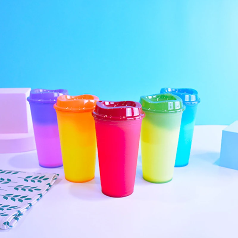 Color Changing Cups With Lids 473ml Reusable Bpa Free Creative Hot Drink Cups For Kids Drinkware Kitchen Dining Bar