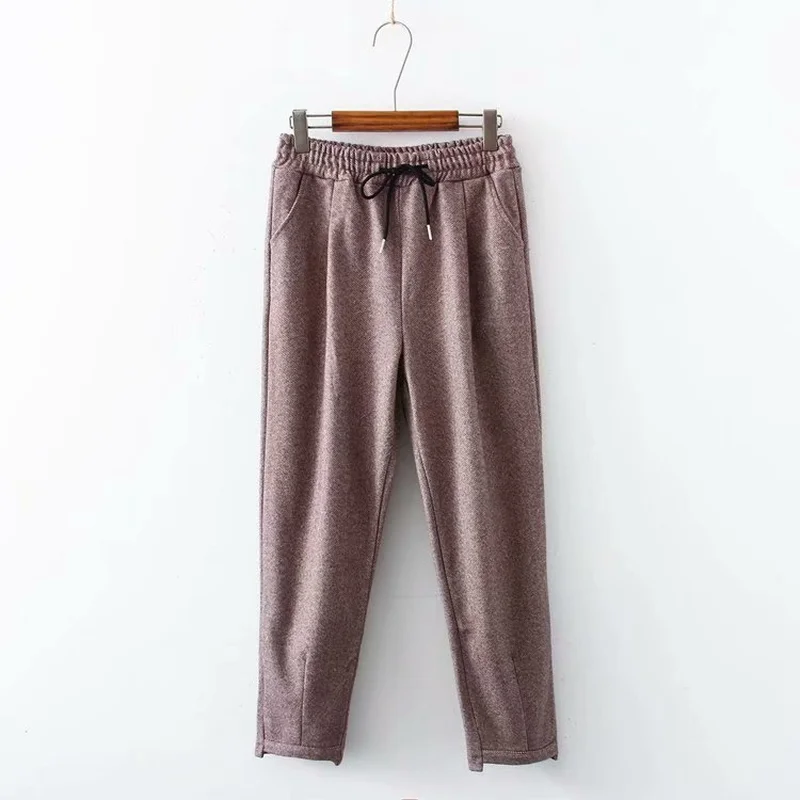 

Plus Size Elastic Waist Casual Pants Thicken Autumn Winter Sports Long Trousers
