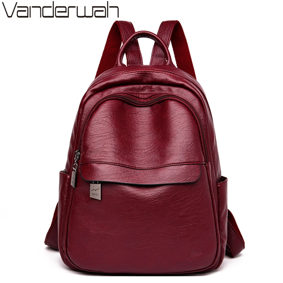 

2019 New Luxury Soft Leather Women Backpack Simple Large Capacity Bookbag For Teenage Girls High Quality Ladies Travel Bags