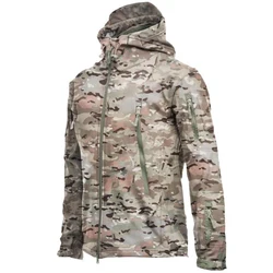 Men's Tactical Soft Shell Jacket - Windproof, Waterproof, Breathable Fleece Thermal Coat with Hood - 3XL fit 86 - 96kg (Cp camo)
