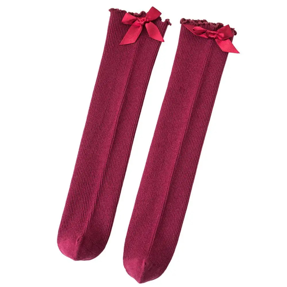 Новые милые зимние куртки для детей одежда для малышей для мальчиков и девочек; нескользящие однотонные вязаные длинные гетры для малышей Дети Детские носки A30 - Цвет: Wine