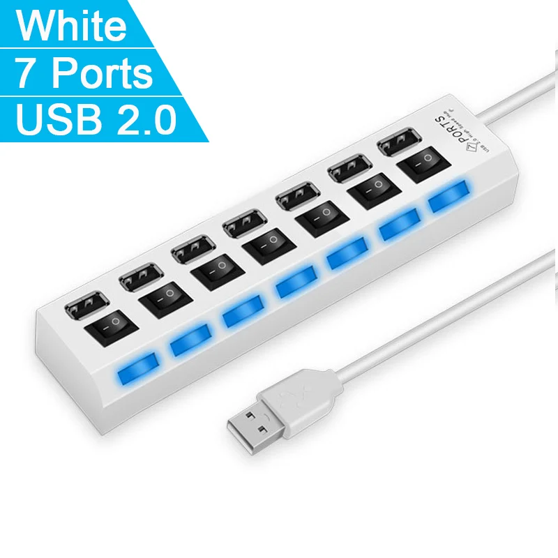 USB 3,0 концентратор 2,0 концентратор Мульти USB разветвитель 4/7 порт расширитель несколько USB 3 Hab USB3.0 концентратор с переключателем для ПК - Цвет: 7 Ports White 2.0