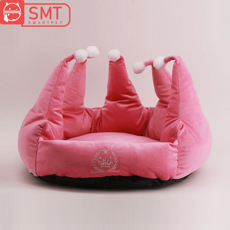 pink crown dog bed