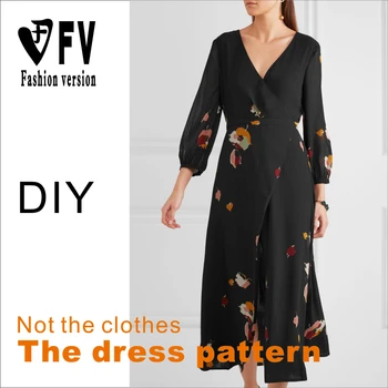 

Lantern Sleeve V-neck dress template clothing pattern cutting drawing sewing drawing blq-289