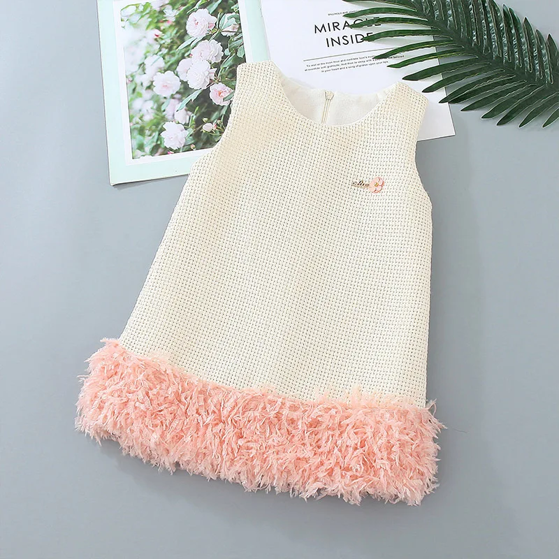 Новая осенне-зимняя детская одежда платье для девочек маленькое ароматное платье принцессы теплое бархатное платье-жилет для девочек - Цвет: white