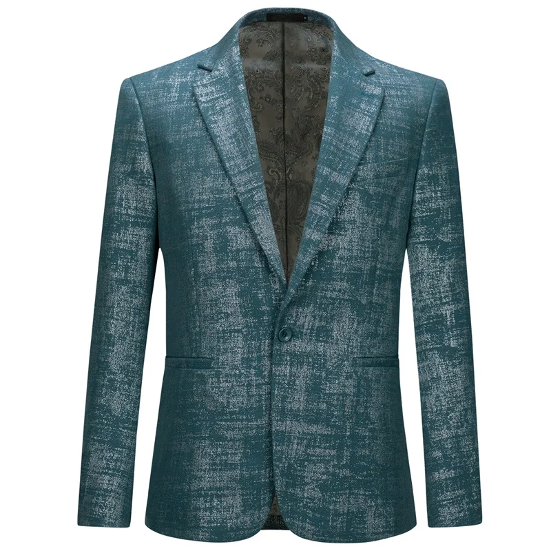 YUNCLOS Blue Scalding Silver Hot Sales Business Casual Men Blazer Party Jacket Men Flat Collar Slim Fit Tuexdo Wedding Jacket