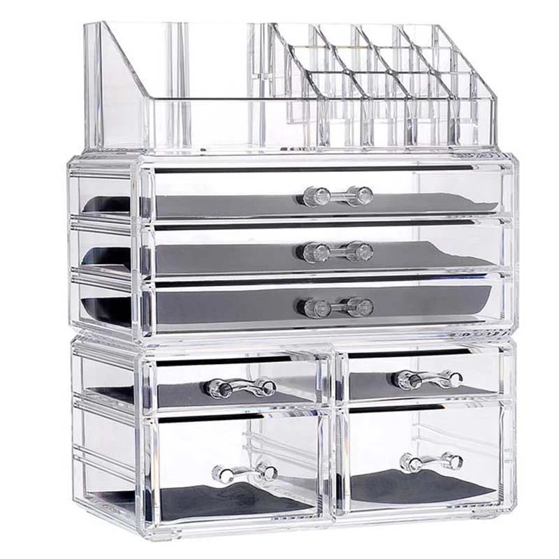  TOP-New Clear Acrylic Makeup Organizer Large Capacity Storage Box Lipstick Holder Drawers Make Up O