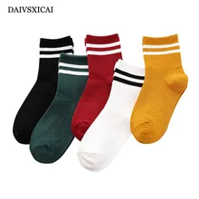 5 пар/лот = 10 штук носков Модные женские длинные носки осень зима женские спортивные носки две полосы женские носки