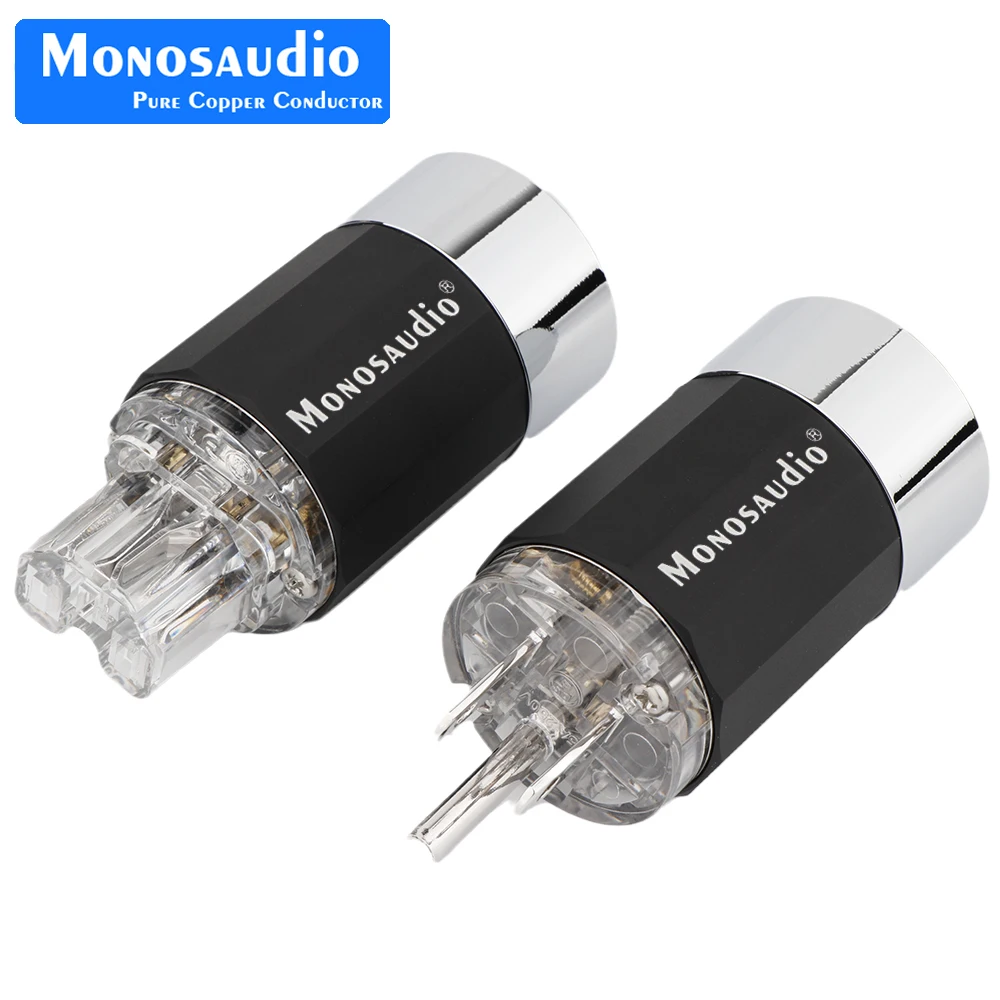 Monosaudio M109R/F109R AC Copper rhodium Plated US Plug Power Connector HIFI cable, polygon Aluminum alloy+Transparent Topper