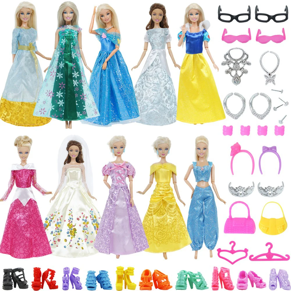 10 piezas de moda chica muñeca de juguete vestidos Vestido trajes ropa con 10 par de zapatos accesorios para Barbie juguetes niños niñas cumpleaños Navidad regalo estilo al azar 