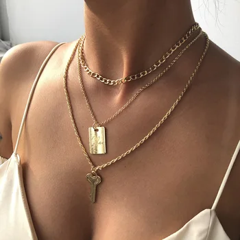 

N7543 Occident Fashion New Style Ornament Simple Multilayer Key Pendant Choker Fashion