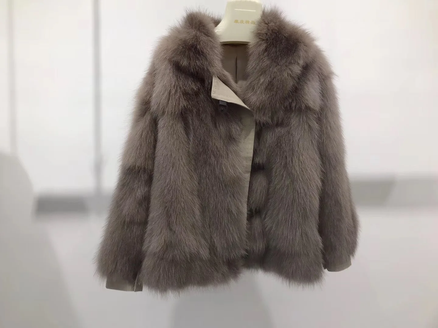 Хаки Rf1909 дизайн, Женское пальто из натурального меха лисы с длинными рукавами, цельное пальто из кожи и меха, однобортная куртка из натурального меха - Цвет: Хаки