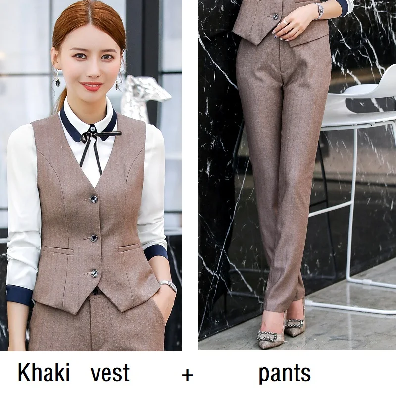 Khaki vest pants Женские костюмы, тонкий летний жилет и юбка, комплект из 2 предметов, деловой женский костюм с юбкой, Женский комплект, костюмы 020 - Цвет: Khaki vest pants