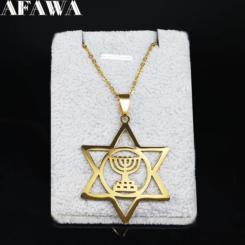 Collar de acero inoxidable con forma de estrella de sello de David para mujer, gargantilla de Color dorado con hexagrama hebreo Israel, joyería colgante, N1230S02, 2020|Collares colgantes| - AliExpress