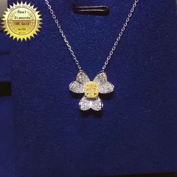 شراء18K عقد ذهب طبيعي 0.15ct الماس الأصفر و 0.28ct الماس الأبيض قلادة 001
