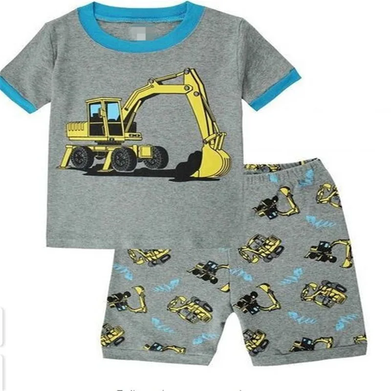 

New Style Pure Cotton Boy Short Sleeve Excavator Home Wear Childrenswear Summer Set Air Conditioning Clothes Cartoon Pajamas K07