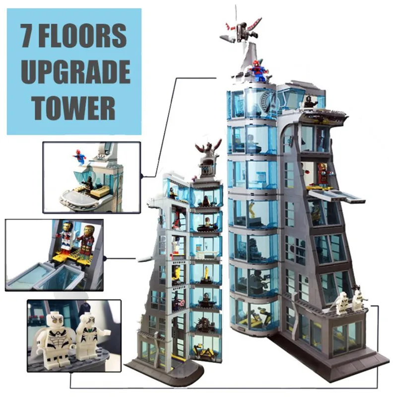 

MOC Upgraded Version SuperHeroes Ironman Fit LegoED Marvel Avengers Tower Building Block Bricks Boy Kid Christmas Gift Toy