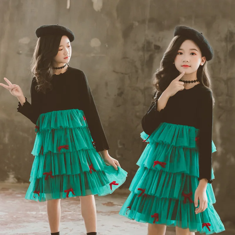 Robe princesse fille 10 ans meisjes jurk zwart kinderen jurken/ г. Осеннее платье с длинными рукавами для девочек
