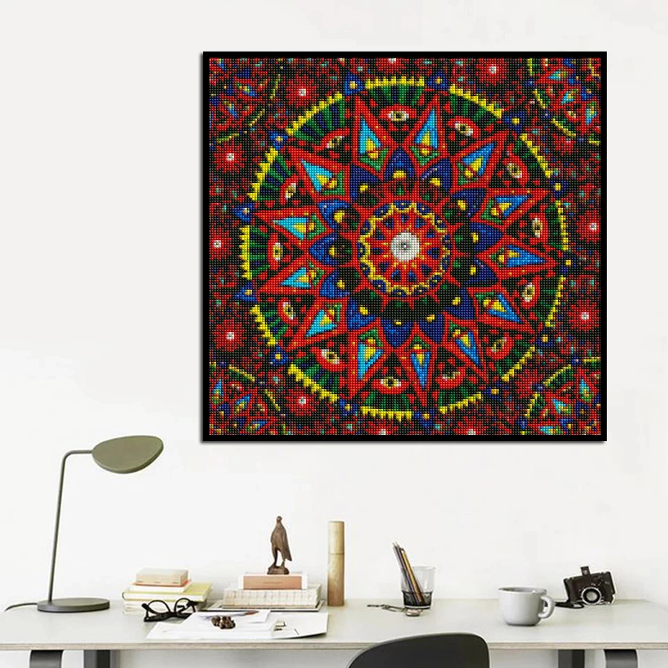 HOMFUN Diy 5d Diamond Painting Mandala view  Cross Stitch Square Round  Diamond Embroidery Handwork Rhinestone Art