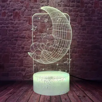 

Luminous 3D Illusion LED Kids Nightlight Colorful Changing Light Model Moon Teddy Bear Animal action & toy figures