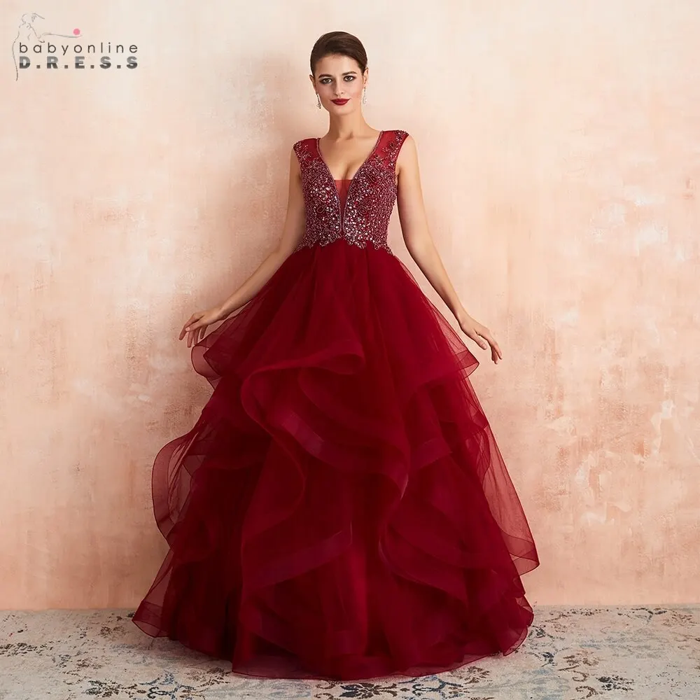 Robe de Soiree 2020 бургундское длинное вечернее платье сексуальное с v образным вырезом