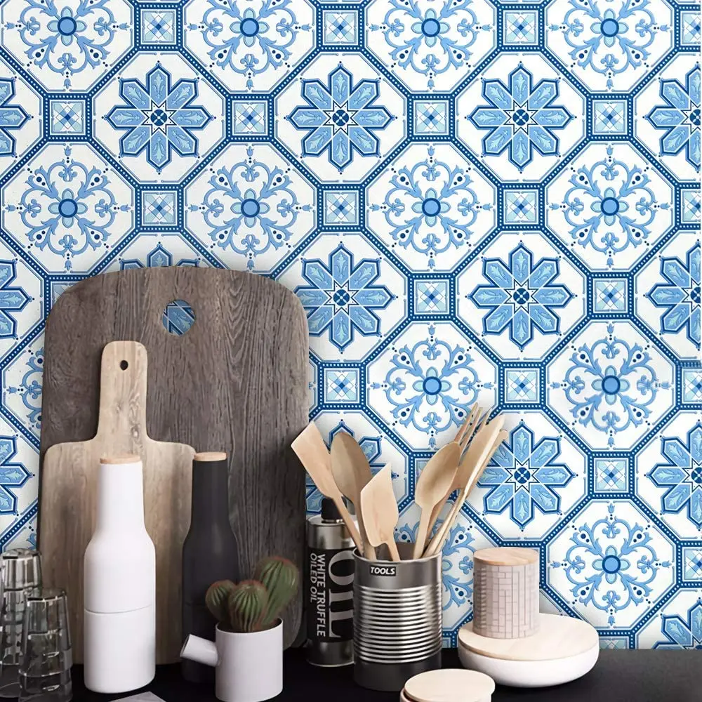 

LUCKYYJ Blue Wallpaper Removable Waterproof Self Adhesive Film Stick and Peel for Furniture Kitchen Shelf Liner Drawer Decor