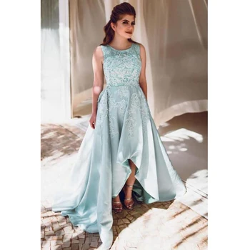

Verngo A Line Evening Dress Blue Elegant Lace Appliques Stain Formal dress long Boho Prom Party Gowns Robe De Soiree Vestidos