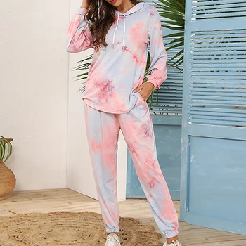 

SFIT Autumn Pajama Set Women Tie Dye Lounge Set Women Sleepwear Set Ladies Nightwear Long Sleeve Nightgown Woman Loungewear