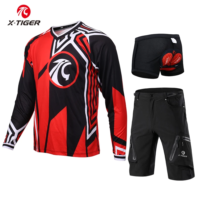 X-Tiger, весна и осень, спортивный комплект с длинным рукавом для горного велосипеда, быстросохнущие велосипедные шорты, набор, полиэстер, мотоциклетная рубашка DH - Цвет: As picture