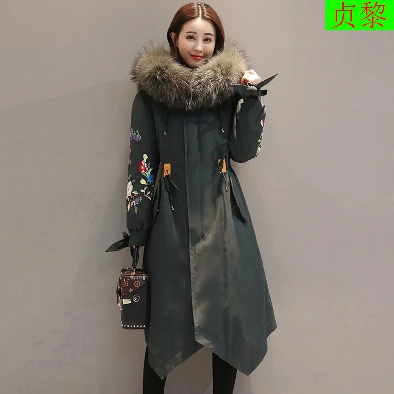 

2018 Winter New Style WOMEN'S Dress Winter Thick Coat Loose-Fit Mid-length over-the-Knee Military Coat down Feather Cotton-padde