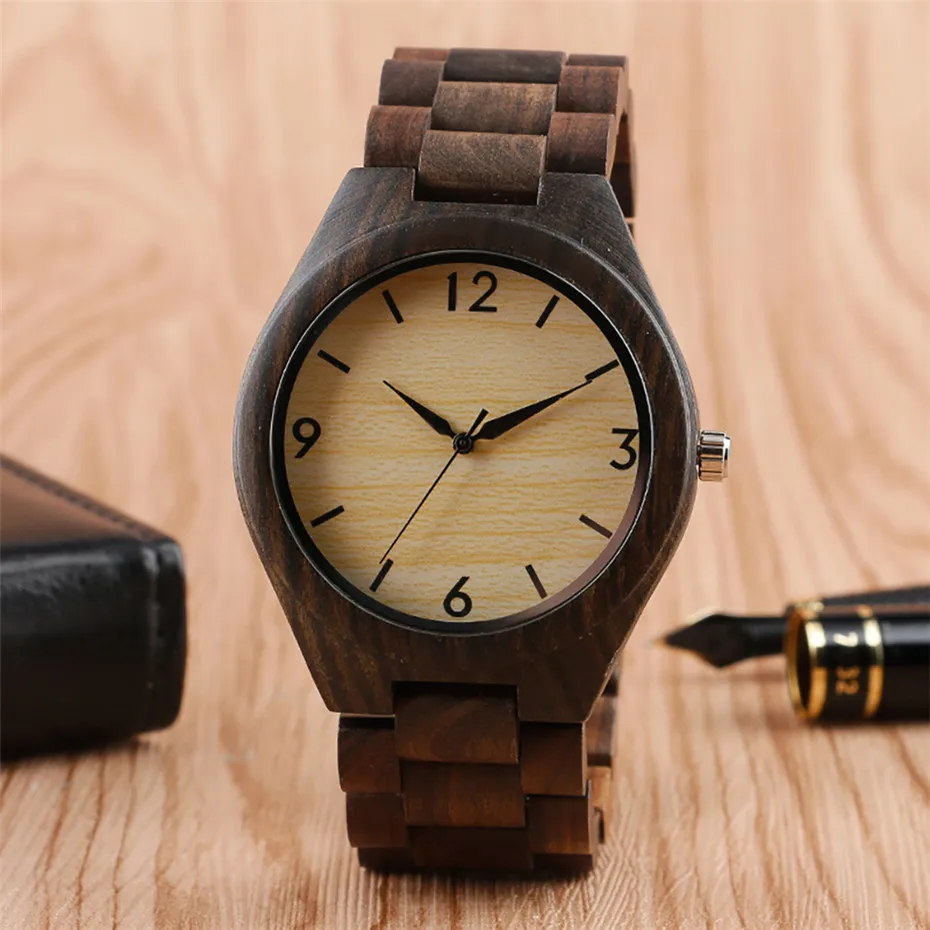 

Wood Watch Men Quartz Timepiece Full Wooden Bangle Wrist Watch Simple Black Men's Natural Wood Man Clock reloj masculino