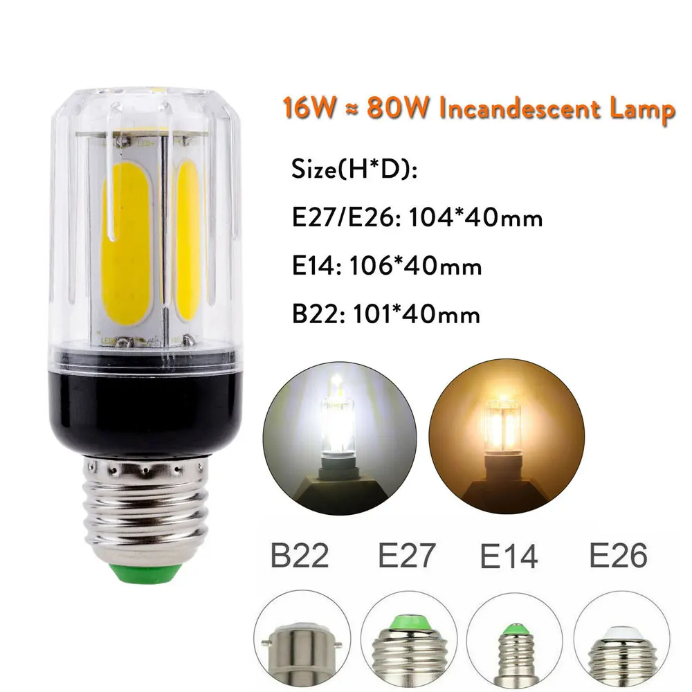 E27 LED Corn Bulb E12 E26 E14 B22 COB Light Replace 60W 80W Incandescent Lamp GL 