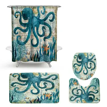 

Waterproof Shower Curtain With 12pcs Hooks and Mould Resistant Washable Polyester Fabric Curtain for Bathroom With Bath Mat