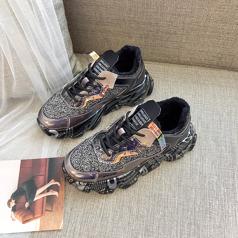 

New Women Platform Sneakers Crystal Fashion Designer Trainers Thick Bottom Chunky Women's Sneakers Vulcanized Casual Shoes