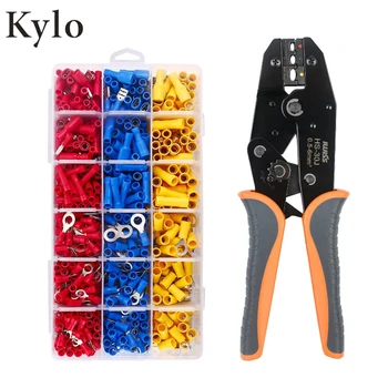 

HS-30J Wire Terminals Crimping Tool Kit Crimper Tool with 700PCS -27 Types Insulated Butt Bullet Spade Fork Ring Crimp Connector
