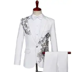 Белый блейзер мужской костюм жениха комплект со штанами мужские костюмы с блестками костюм певицы Звезда Стиль traje hombre сценическая одежда