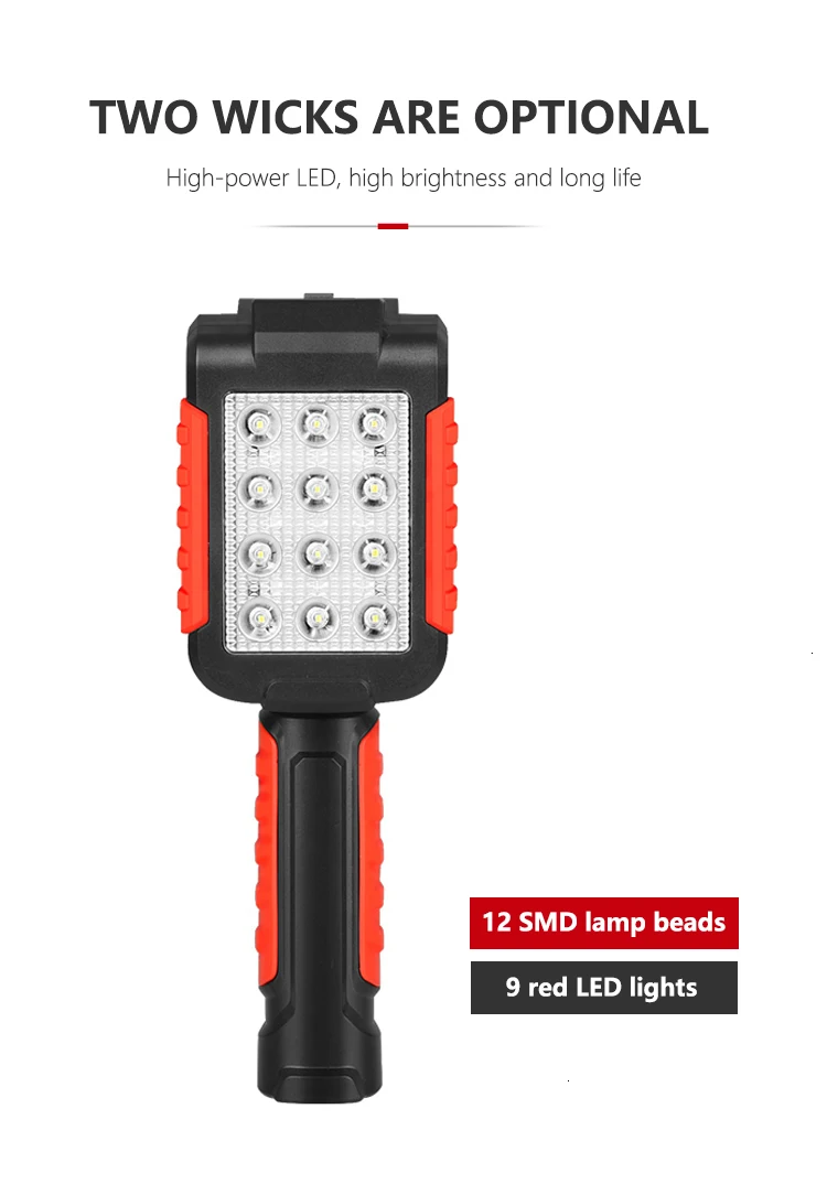 Портативный светодиодный фонарь Магнитный фонарик USB Перезаряжаемый ремонт Рабочая лампа 13* SMD красный свет факел подвесной крюк факел