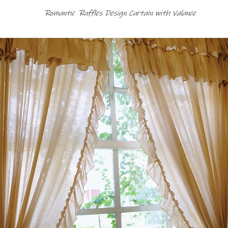 French Lolita Ruffles Blackout Curtains for Bedroom, Natural Cotton Linen Beige Cortinas,Romantic Layers Kitchen Short Curtains 3