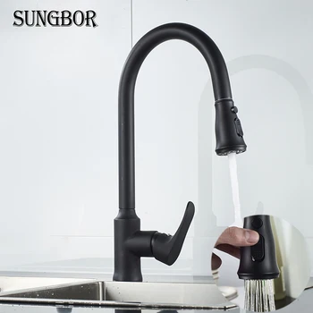 

Kitchen faucets black/brushed/chrome design mixer taps single handle pull down deck sinks rotation modern kitchen faucet