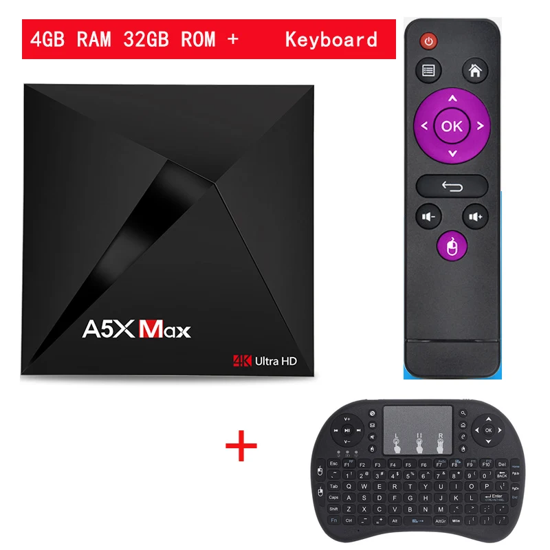 A5X MAX Android 9,0 Smart tv Box Четырехъядерный 4 ГБ 32 ГБ 4K WiFi Bluetooth 4,0 Google Netflix Youtube медиаплеер PK HK1max H96 MAX - Цвет: 4G 32G Add keyboard