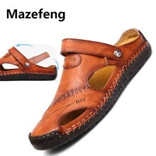 Новые мужские сандалии из натуральной кожи; летние пляжные мужские сандалии для отдыха; сандалии высокого качества; шлепанцы в богемном стиле; большие размеры 38-48