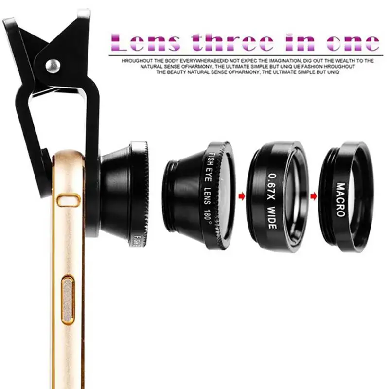 Universal 3-in-1 0.67x Wide Angle Macro Fisheye Lens Camera Kits Mobile Phone Fish Eye Lens With Clip For IOS Android Cell Phone