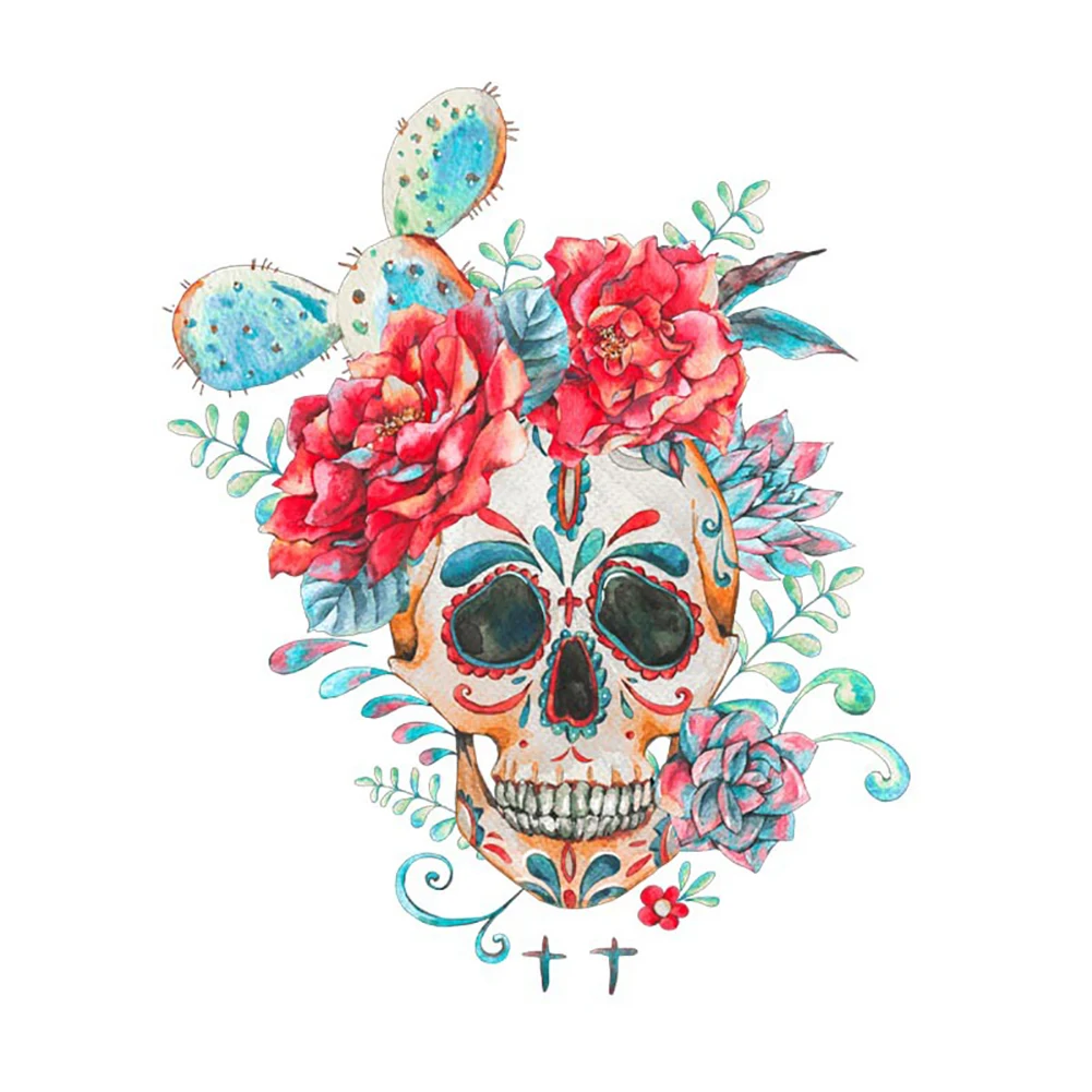

DIY Heat Transfer Washable Gift Multipurpose Skull Flower Patch Appliques Decoration Easy Apply Summer Sticker Clothes Iron On