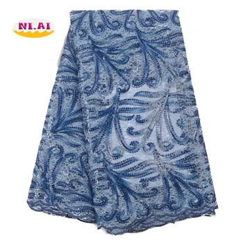 

NIAI Blue Sequins Lace Fabric 2019 High Quality Lace Nigerian Lace Fabrics For Women Dress African Tulle Lace Material XY3074B-3