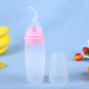 

Silicone Soft Spoon Feeding Bottle with Cover for Baby Children Flatware